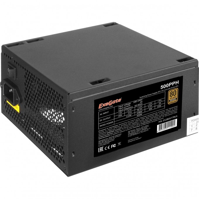Блок питания 500W EXEGATE 80 PLUS® BRONZE 500PPH-S EX280577RUS-S Блок питания 500W EXEGATE 80 PLUS® BRONZE 500PPH-S EX280577RUS-S