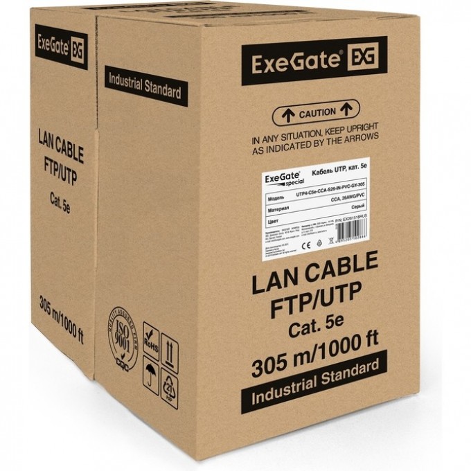 Кабель EXEGATE SPECIAL UTP4-C5E-CCA-S26-IN-PVC-GY-305 UTP 4 EX261518RUS Кабель EXEGATE SPECIAL UTP4-C5E-CCA-S26-IN-PVC-GY-305 UTP 4 EX261518RUS